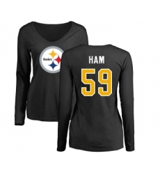 Football Women's Pittsburgh Steelers #59 Jack Ham Black Name & Number Logo Slim Fit Long Sleeve T-Shirt
