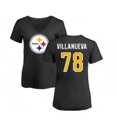 Football Women's Pittsburgh Steelers #78 Alejandro Villanueva Black Name & Number Logo Slim Fit T-Shirt