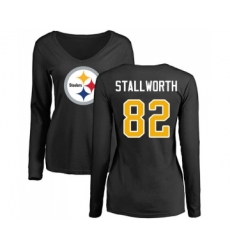 Football Women's Pittsburgh Steelers #82 John Stallworth Black Name & Number Logo Slim Fit Long Sleeve T-Shirt