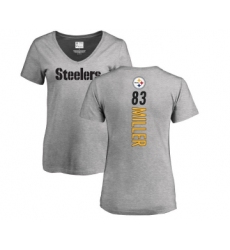 Football Women's Pittsburgh Steelers #83 Heath Miller Ash Backer V-Neck T-Shirt