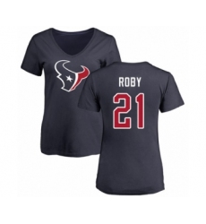 Football Women's Houston Texans #21 Bradley Roby Navy Blue Name & Number Logo T-Shirt