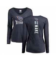 Football Women's Tennessee Titans #91 Cameron Wake Navy Blue Backer Long Sleeve T-Shirt