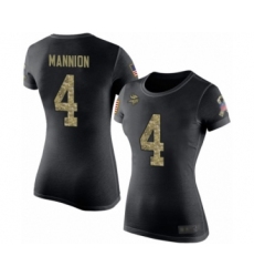 Football Women's Minnesota Vikings #4 Sean Mannion Black Camo Salute to Service T-Shirt