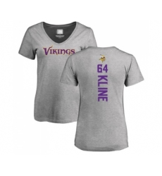 Football Women's Minnesota Vikings #64 Josh Kline Ash Backer V-Neck T-Shirt