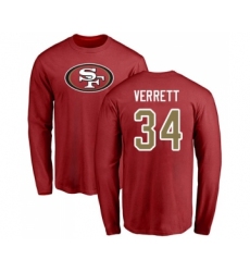 Football San Francisco 49ers #34 Jason Verrett Red Name & Number Logo Long Sleeve T-Shirt