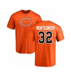 Football Chicago Bears #32 David Montgomery Orange Name & Number Logo T-Shirt