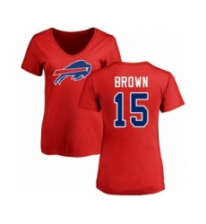 Football Women's Buffalo Bills #15 John Brown Red Name & Number Logo T-Shirt