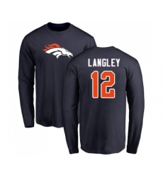 Football Denver Broncos #12 Brendan Langley Navy Blue Name & Number Logo Long Sleeve T-Shirt