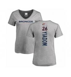 Football Women's Denver Broncos #26 Isaac Yiadom Ash Backer V-Neck T-Shirt