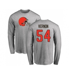 Football Cleveland Browns #54 Olivier Vernon Ash Name & Number Logo Long Sleeve T-Shirt