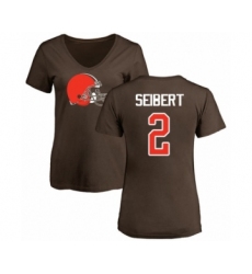 Football Women's Cleveland Browns #2 Austin Seibert Brown Name & Number Logo T-Shirt