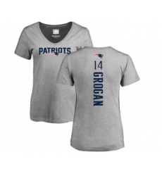 Football Women's New England Patriots #14 Steve Grogan Ash Backer V-Neck T-Shirt