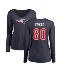Football Women's New England Patriots #80 Irving Fryar Navy Blue Name & Number Logo Slim Fit Long Sleeve T-Shirt
