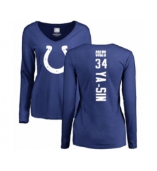 Football Women's Indianapolis Colts #34 Rock Ya-Sin Royal Blue Backer Long Sleeve T-Shirt