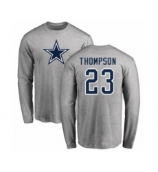 Football Dallas Cowboys #23 Darian Thompson Ash Name & Number Logo Long Sleeve T-Shirt