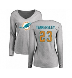 Football Women's Miami Dolphins #23 Cordrea Tankersley Ash Name & Number Logo Long Sleeve T-Shirt