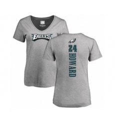 Women's Philadelphia Eagles #24 Jordan Howard Ash Backer V-Neck T-Shirt