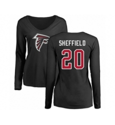 Football Women's Atlanta Falcons #20 Kendall Sheffield Black Name & Number Logo Long Sleeve T-Shirt