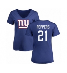 Football Women's New York Giants #21 Jabrill Peppers Royal Blue Name & Number Logo T-Shirt