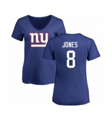 Football Women's New York Giants #8 Daniel Jones Royal Blue Name & Number Logo T-Shirt