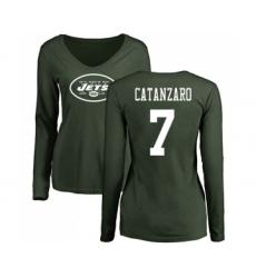 Football Women's New York Jets #7 Chandler Catanzaro Green Name & Number Logo Long Sleeve T-Shirt
