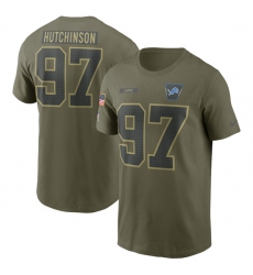 Men's Detroit Lions #97 Aidan Hutchinson Olive 2025 Salute to Service Name & Number T-Shirt