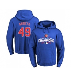 Cubs #49 Jake Arrieta Blue 2016 World Series Champions Pullover MLB Hoodie