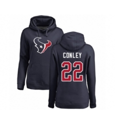 Football Women's Houston Texans #22 Gareon Conley Navy Blue Name & Number Logo Pullover Hoodie