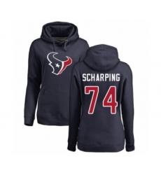 Football Women's Houston Texans #74 Max Scharping Navy Blue Name & Number Logo Pullover Hoodie