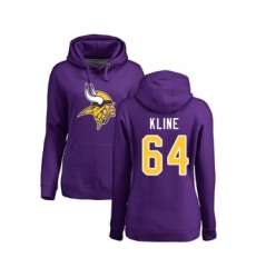 Football Women's Minnesota Vikings #64 Josh Kline Purple Name & Number Logo Pullover Hoodie