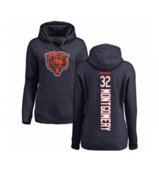 Football Women's Chicago Bears #32 David Montgomery Navy Blue Backer Pullover Hoodie