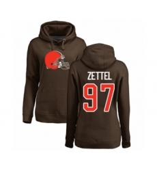 Football Women's Cleveland Browns #97 Anthony Zettel Brown Name & Number Logo Pullover Hoodie