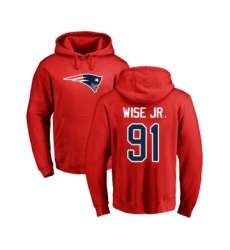 Football New England Patriots #91 Deatrich Wise Jr Red Name & Number Logo Pullover Hoodie
