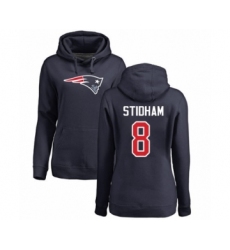 Football Women's New England Patriots #8 Jarrett Stidham Navy Blue Name & Number Logo Pullover Hoodie