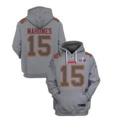 Men's Kansas City Chiefs #15 Patrick Mahomes Gray Super Bowl LVIII Patch Limited Edition Hoodie