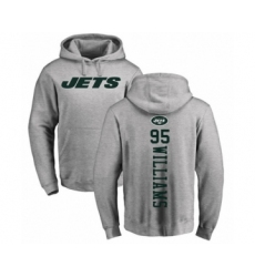 Football New York Jets #95 Quinnen Williams Ash Backer Pullover Hoodie