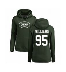 Football Women's New York Jets #95 Quinnen Williams Green Name & Number Logo Pullover Hoodie