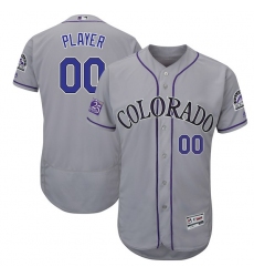 Men's Colorado Rockies Majestic Gray 25th Season Patch On-Field Flex Base Custom Jersey