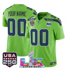 Men's Seattle Seahawks Active Player Custom Green 2025 F.U.S.E. Super Bowl LX & US 250th anniversary Patch And 50th Season Patch Vapor Limited Football Sti