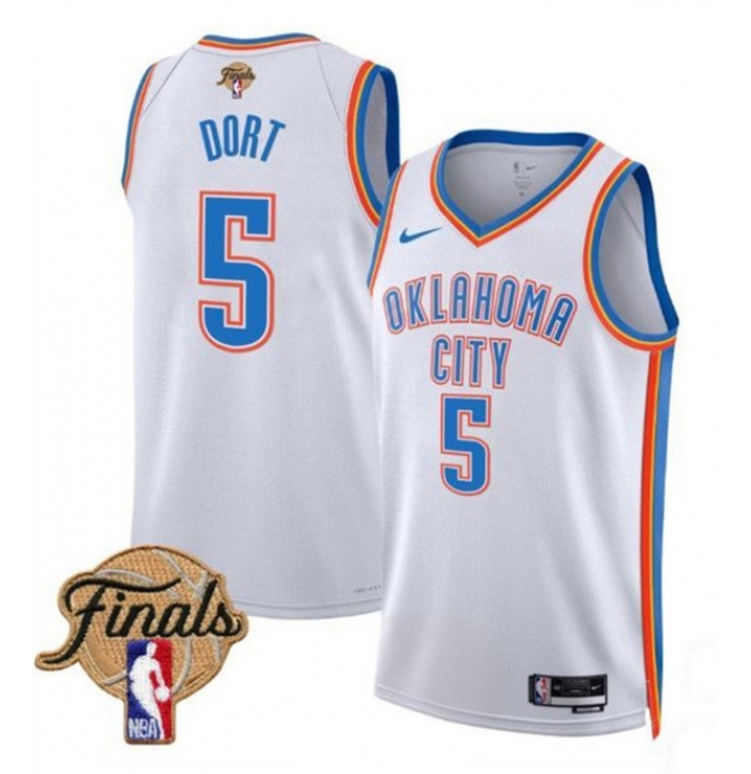 Men's Oklahoma City Thunder #5 Luguentz Dort White 2025 Association Edition Stitched Basketball Jersey