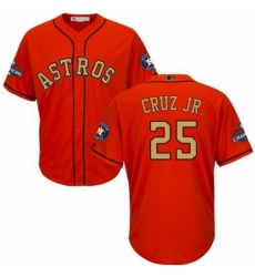 Youth Majestic Houston Astros #25 Jose Cruz Jr. Authentic Orange Alternate 2018 Gold Program Cool Base MLB Jersey