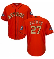 Youth Majestic Houston Astros #27 Jose Altuve Authentic Orange Alternate 2018 Gold Program Cool Base MLB Jersey