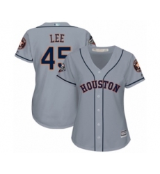 Women's Houston Astros #45 Carlos Lee Authentic Grey Road Cool Base 2019 World Series Bound Baseball Jersey