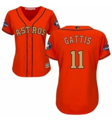 Women's Majestic Houston Astros #11 Evan Gattis Authentic Orange Alternate 2018 Gold Program Cool Base MLB Jersey