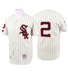 Men's Mitchell and Ness 1959 Chicago White Sox #2 Nellie Fox Replica Cream Throwback MLB Jersey