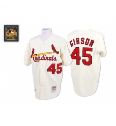 Men's Mitchell and Ness St. Louis Cardinals #45 Bob Gibson Replica Cream Throwback MLB Jersey