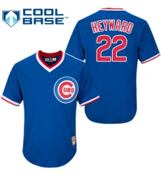 Men's Majestic Chicago Cubs #22 Jason Heyward Authentic Blue/White Strip Cooperstown Throwback MLB Jersey