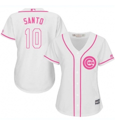 Women's Majestic Chicago Cubs #10 Ron Santo Authentic White Fashion MLB Jersey