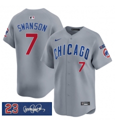 Men's Chicago Cubs #7 Dansby Swanson Gray 'Ryne Sandberg Tribute' Vapor Limited V3 Stitched Baseball Jersey