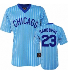 Men's Majestic Chicago Cubs #23 Ryne Sandberg Replica Blue/White Strip Cooperstown Throwback MLB Jersey